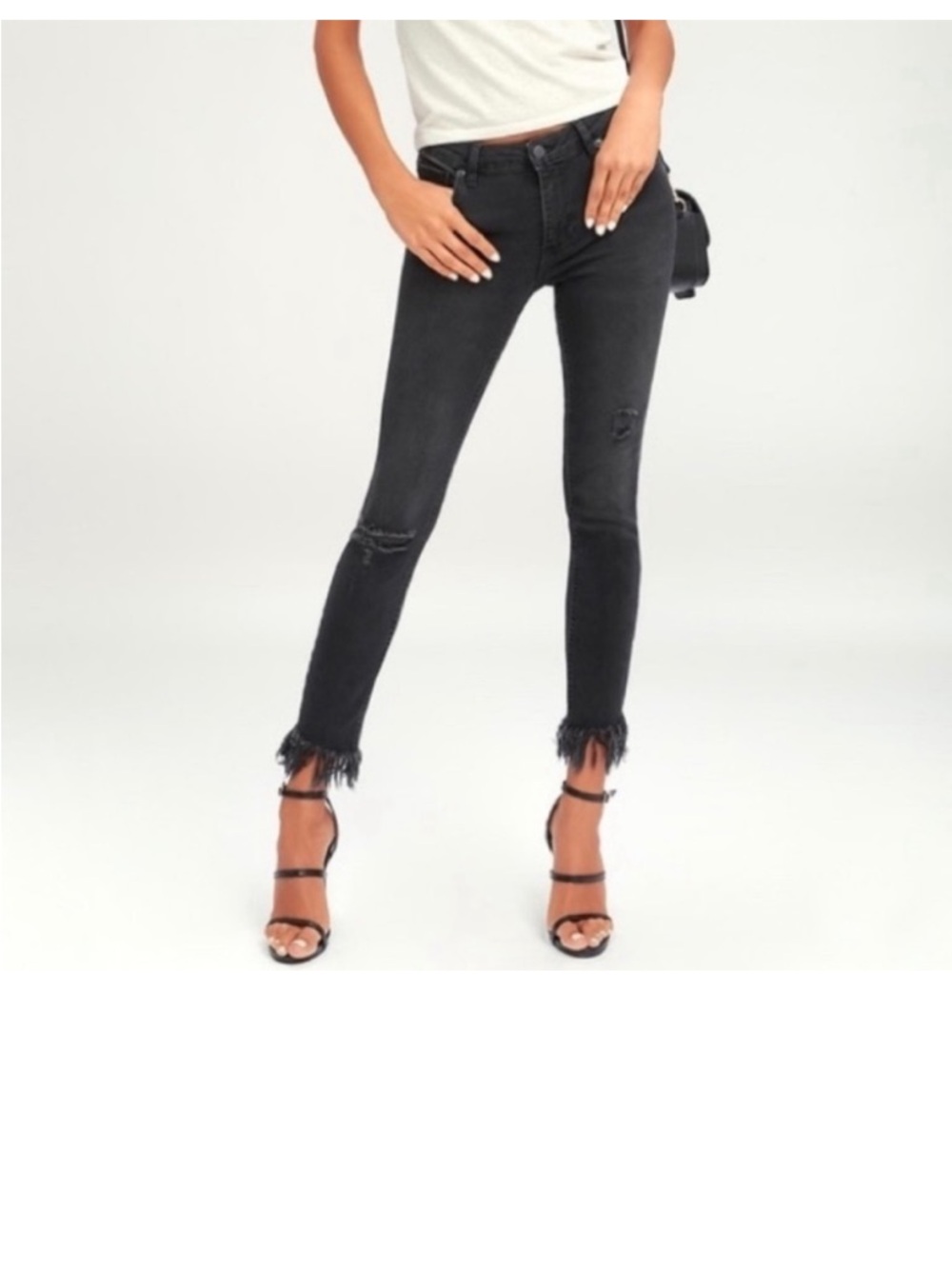 Free People Great Heights Frayed Skinny Crop Jeans Size 26